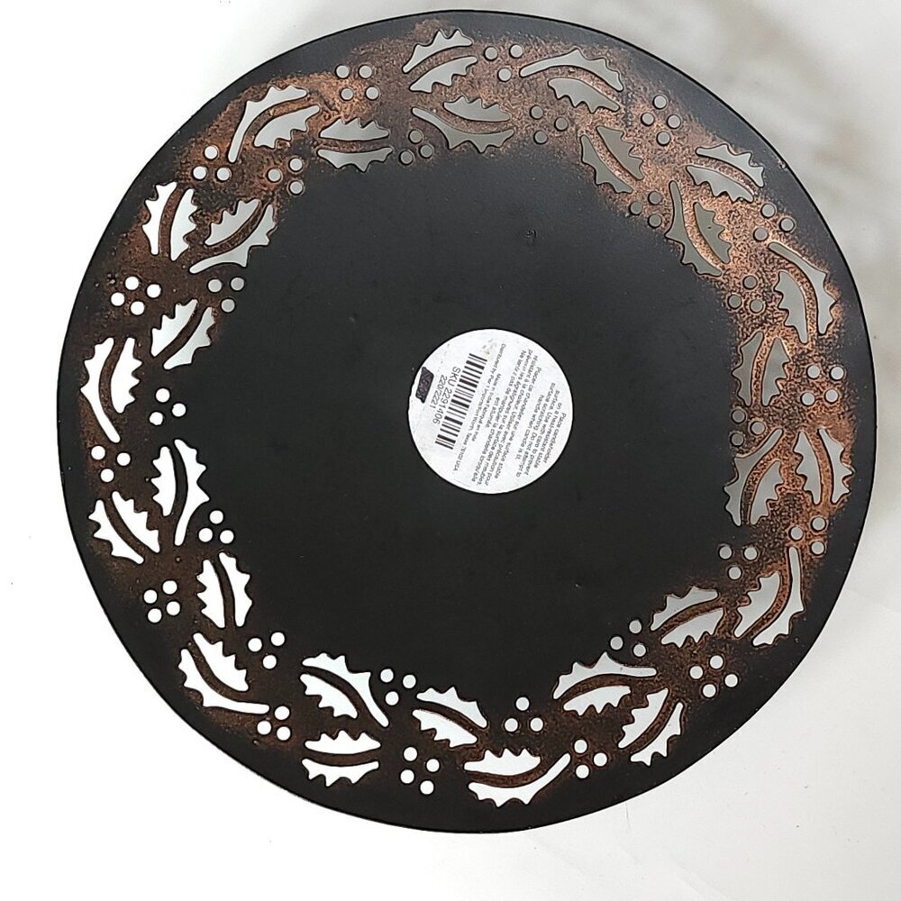 ATTRACTIVE PIER 1 HOLLY BERRIES CANDLE HOLDER PLATE Display Plate Metal